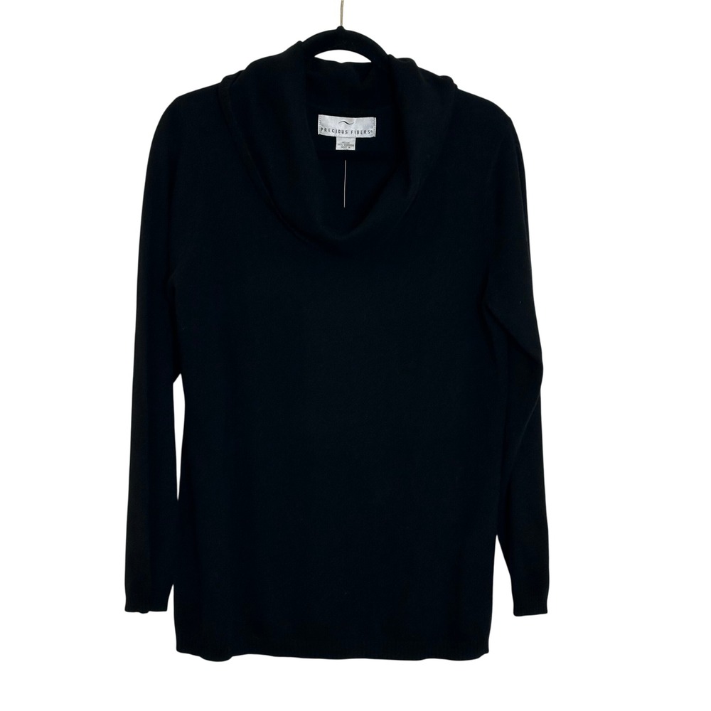 Precious Fibers QVC Cowl Neck Pullover Cashmere Sweater Size M Black Classic NEW